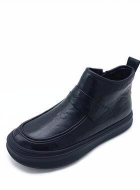 男鞋2024新款冬季加绒真皮黑色增高男士百搭休闲皮鞋牛皮高帮棉鞋