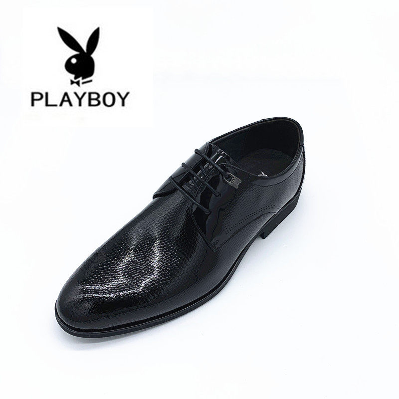 花花公子男鞋2019春季新款英伦男士正装商务尖头皮鞋漆皮结婚鞋男