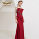 创意狐红色敬酒服答谢晚宴礼裙宴会主持人演出服长款 连衣裙礼服女