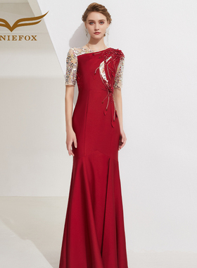 创意狐年会主持人晚礼服女婚宴红色鱼尾礼服裙合唱团长裙子演出服
