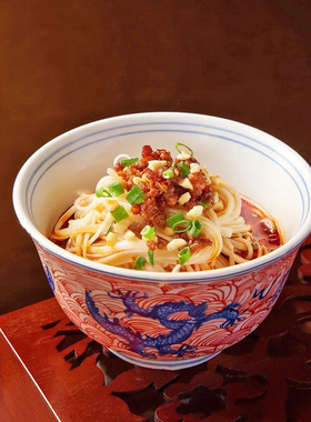 创意餐厅复古中式龙纹拉面碗酒店商用位上餐具釉下彩家用青花瓷碗