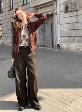 KERNEL COSMOS塞尔旧街区 时髦复古洗水立体结构松弛感弯刀牛仔裤