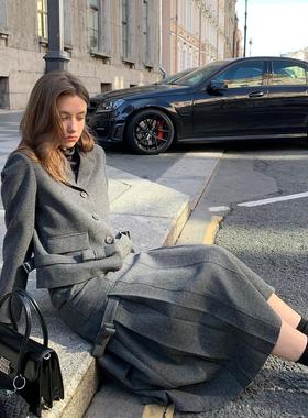 KERNEL COSMOS 伊斯特 小众设计感蝴蝶结羊毛西装外套半身裙套装