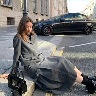 外套半身裙套装 KERNEL 小众设计感蝴蝶结羊毛西装 伊斯特 COSMOS