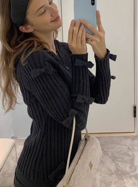 KERNEL COSMOS 奥黛甜心 秋冬氛围miu系蝴蝶结显瘦针织开衫上衣