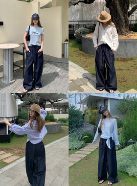 KERNEL COSMOS 蓝岭山公路 时髦松弛度假风阔腿棉麻防掉色休闲裤