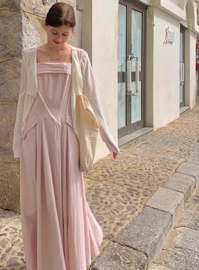 KERNEL COSMOS浪漫费里尼 法式复古抹胸一字肩吊带收腰连衣裙