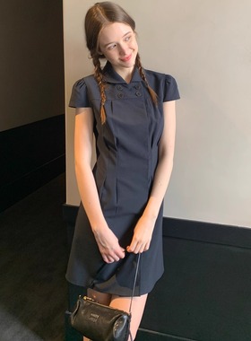 KERNEL COSMOS 雾港贝斯 少女感衬衫娃娃领复古格子收腰连衣裙