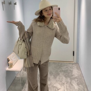 可拆卸毛领宽松慵懒粗针拉链全羊毛开衫 KERNEL COSMOS冬日格林堡