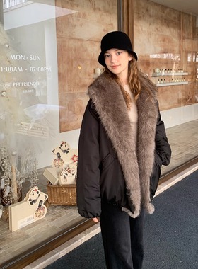 KERNEL COSMOS摩尔曼斯克 冬季毛领门襟牛角扣宽松羽绒服外套