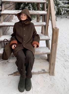 KERNEL COSMOS 甜桃南瓜派 双面穿撞色边手工澳毛双面呢大衣