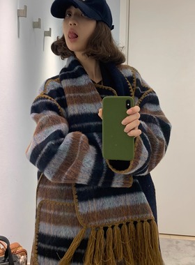 KERNEL COSMOS 泰晤士冬旅 重工北欧双面穿流苏围巾羊毛手工大衣