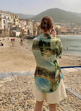 KERNEL COSMOS【油画西西里】复古丛林海岛胶片艺术印花短袖衬衫