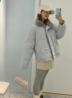 KERNEL COSMOS 雪融海盐岛 小众设计感毛翻领牛角扣插肩袖羽绒服