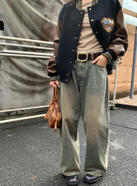 KERNEL COSMOS西街杂志社 慵懒秋日百搭洗水做旧脏脏裤廓形牛仔裤