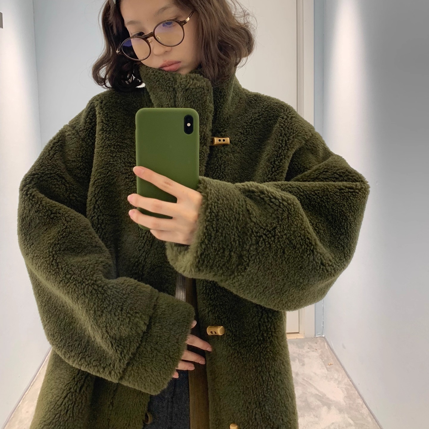 果核宇宙立领羊羔毛宽松厚外套