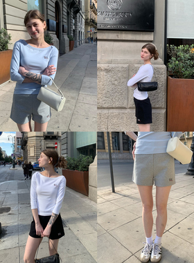 KERNEL COSMOS漫步修狗 休闲运动风小狗刺绣复古船领上衣短裤套装