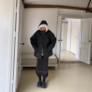 KERNEL COSMOS 奥斯陆雪夜 时髦雪花点毛领手工双面呢大衣