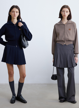 KERNEL COSMOS  高密织造翻领皮标休闲针织拉链短外套