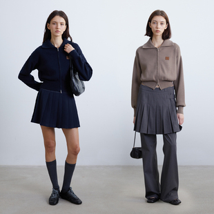 KERNEL 高密织造翻领皮标休闲针织拉链短外套 COSMOS