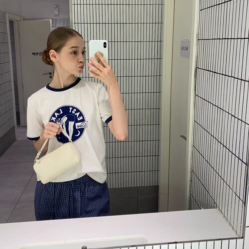 果核宇宙美式手绘印花撞色短袖T