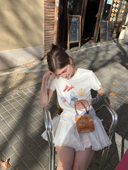 COSMOS 甜美加持 蝴蝶结印花T恤软糯修身 KERNEL 可爱短款 上衣