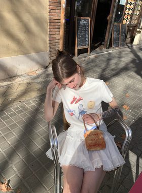 KERNEL COSMOS 甜美加持！蝴蝶结印花T恤软糯修身可爱短款上衣