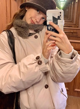 KERNEL COSMOS 暖焦巴斯克 拼接毛领宽松休闲轻薄羽绒服冬季外套