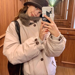 KERNEL COSMOS 暖焦巴斯克 拼接毛领宽松休闲轻薄羽绒服冬季外套