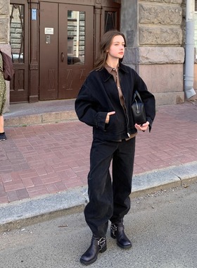 KERNEL COSMOS黑调雅痞士 时髦雅痞街头感巴黎扣复古做旧夹克外套