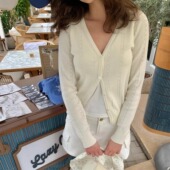 COSMOS 漫度周末 法式 KERNEL 老钱镂空提花针织单排扣V领开衫