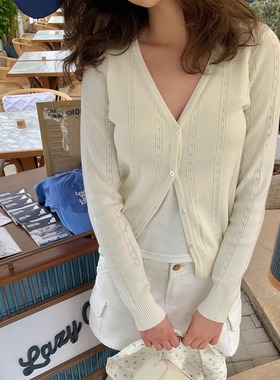 KERNEL COSMOS 漫度周末 法式老钱镂空提花针织单排扣V领开衫