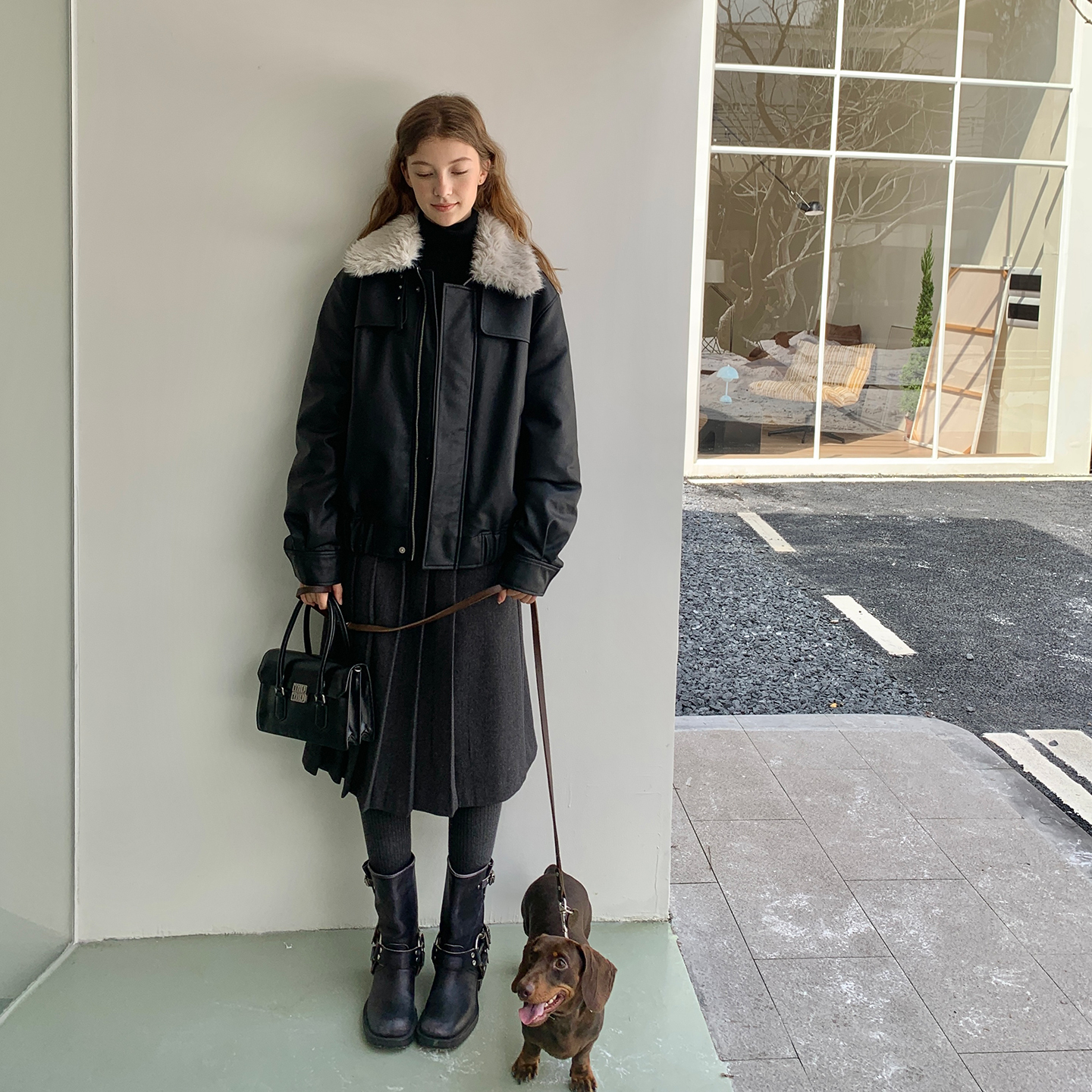 果核宇宙毛领加厚皮衣夹克羽绒服