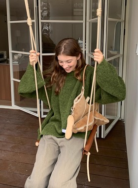 KERNEL COSMOS冰岛苔原 慵懒风绒软糯宽松圆领加厚羊驼毛套头毛衣