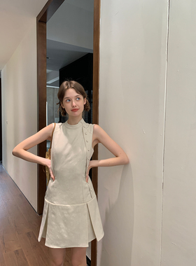 KERNEL COSMOS 小众新中式立领排扣无袖浮雕提花裙子女夏季连衣裙