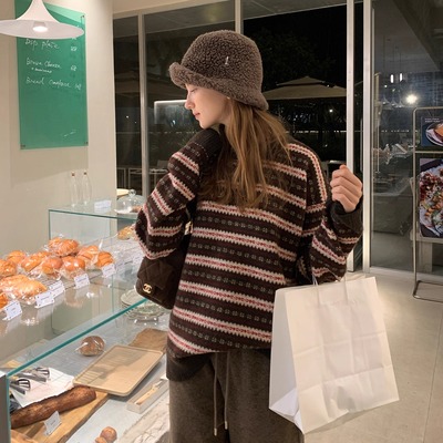 果核宇宙绵羊毛条纹费尔岛毛衣