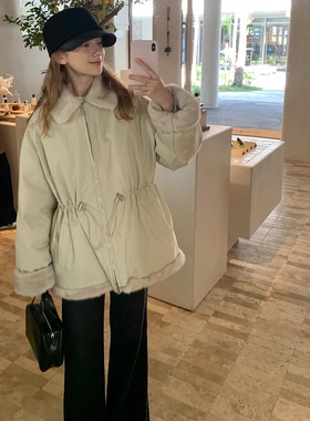 KERNEL COSMOS雪屋围炉 冬季保暖拼接毛毛翻领抽绳收腰通勤羽绒服