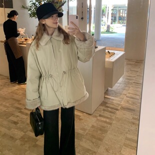 KERNEL COSMOS雪屋围炉 冬季保暖拼接毛毛翻领抽绳收腰通勤羽绒服