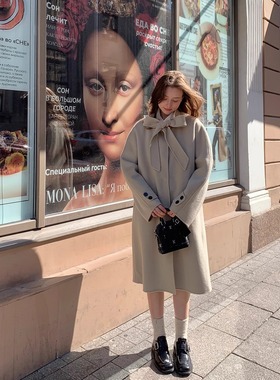 KERNEL COSMOS 巴黎手工坊廓形全澳毛蝴蝶系带手工双面呢大衣