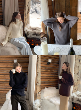 KERNEL COSMOS 绒冬百利甜 简约慵懒高领纯色坑条羊毛针织衫