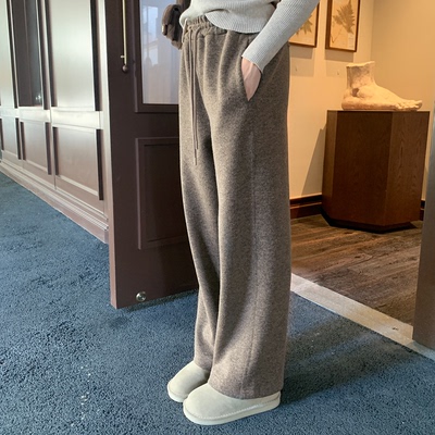 果核宇宙加厚直筒羊毛针织长裤