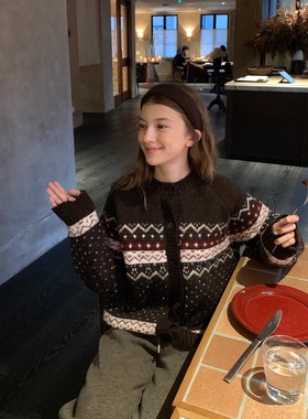 KERNEL COSMOS 莓果热拿铁 冬日甜美中古精致费尔岛羊毛提花开衫