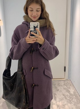 KERNEL COSMOS 乌木焦糖山 学院牛角扣收腰毛领重工羊毛大衣外套