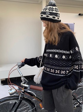 KERNEL COSMOS 冬野花集 全羊毛北欧冰岛感高领宽松撞色提花毛衣