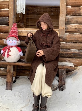 KERNEL COSMOS 奥勒松木屋 圈圈毛牛角扣羊毛夹棉连帽大衣