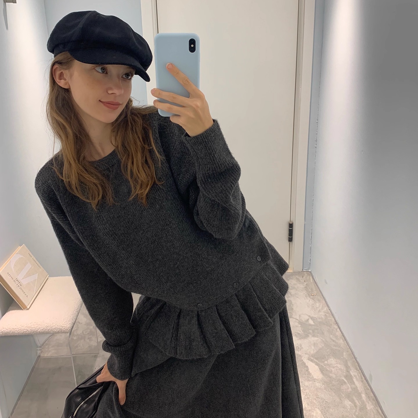 果核宇宙可拆荷叶边下摆针织衫