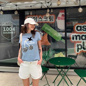 KERNEL COSMOS 海盐冰美式 夏日豹纹樱桃植绒印花合肩短袖T恤