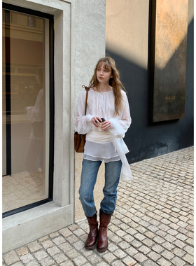 KERNEL COSMOS 柔光漫纱 浪漫氛围重工流光纱系带衬衫荷叶边上衣