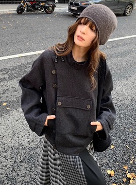 KERNEL COSMOS都柏林旧叙 设计感侧排扣袋鼠通信兵牛角扣夹克外套