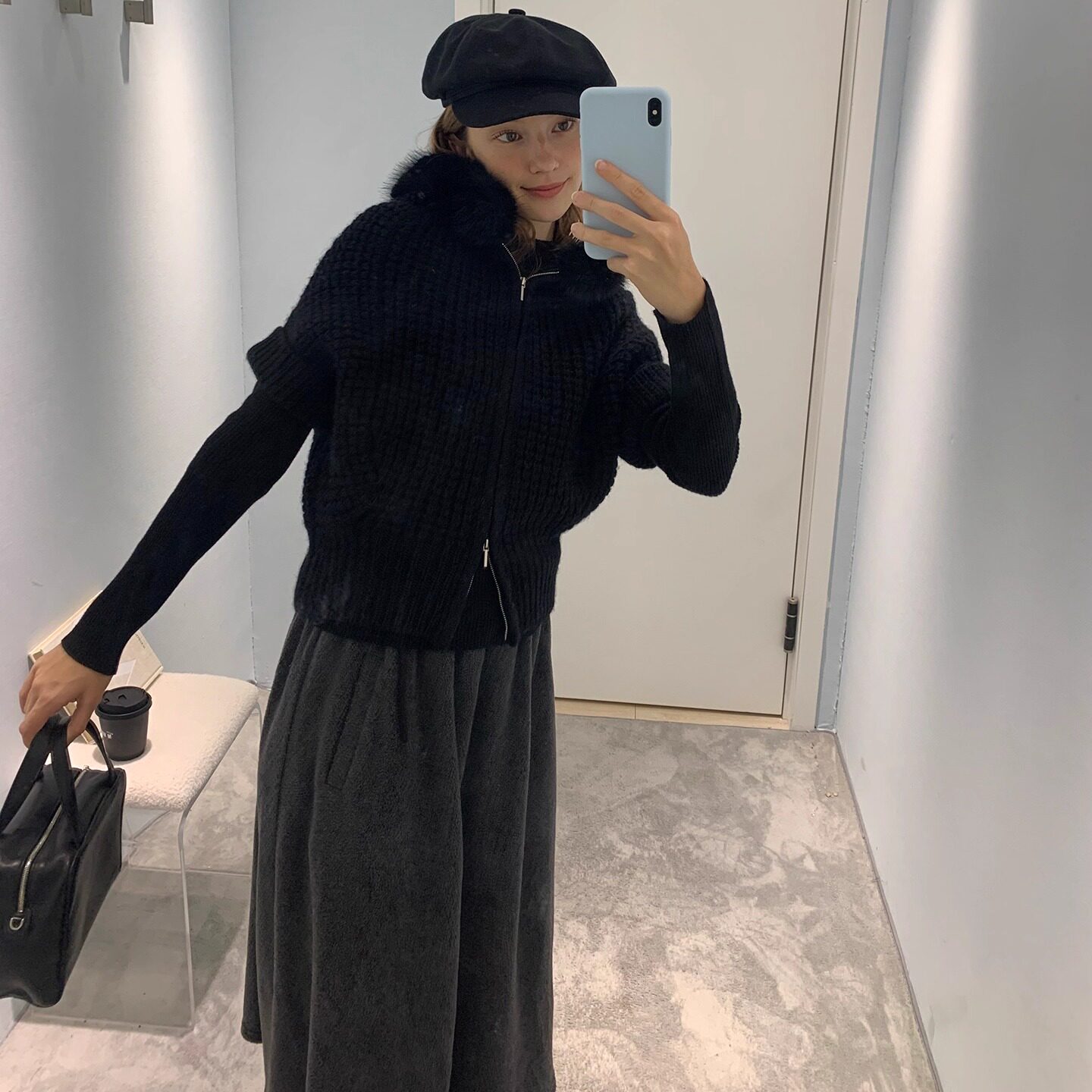 果核宇宙毛领蝙蝠半袖全羊毛开衫